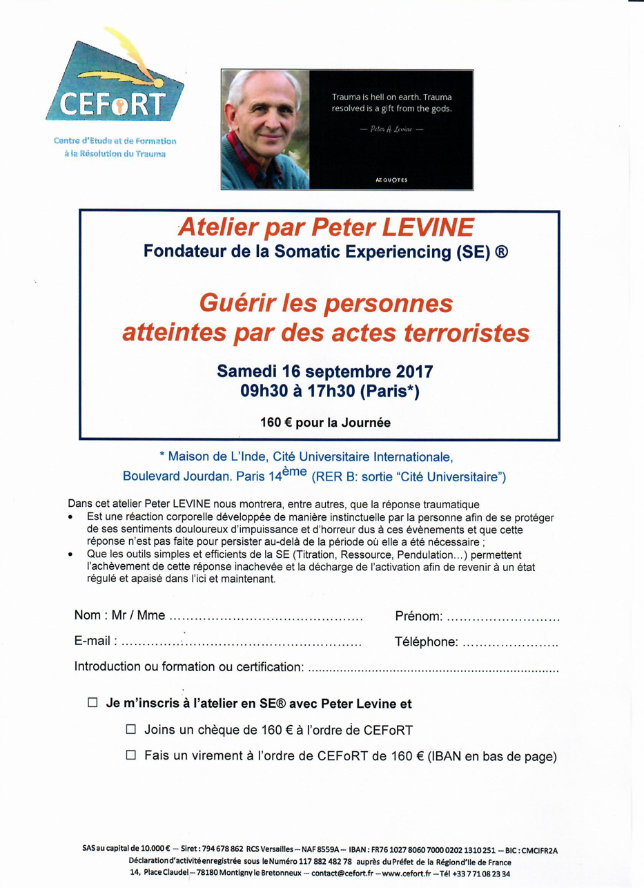 Atelier par Peter Levine Samedi 16 Septembre 2017 – Guérir les personnes atteintes par des actes terroristes