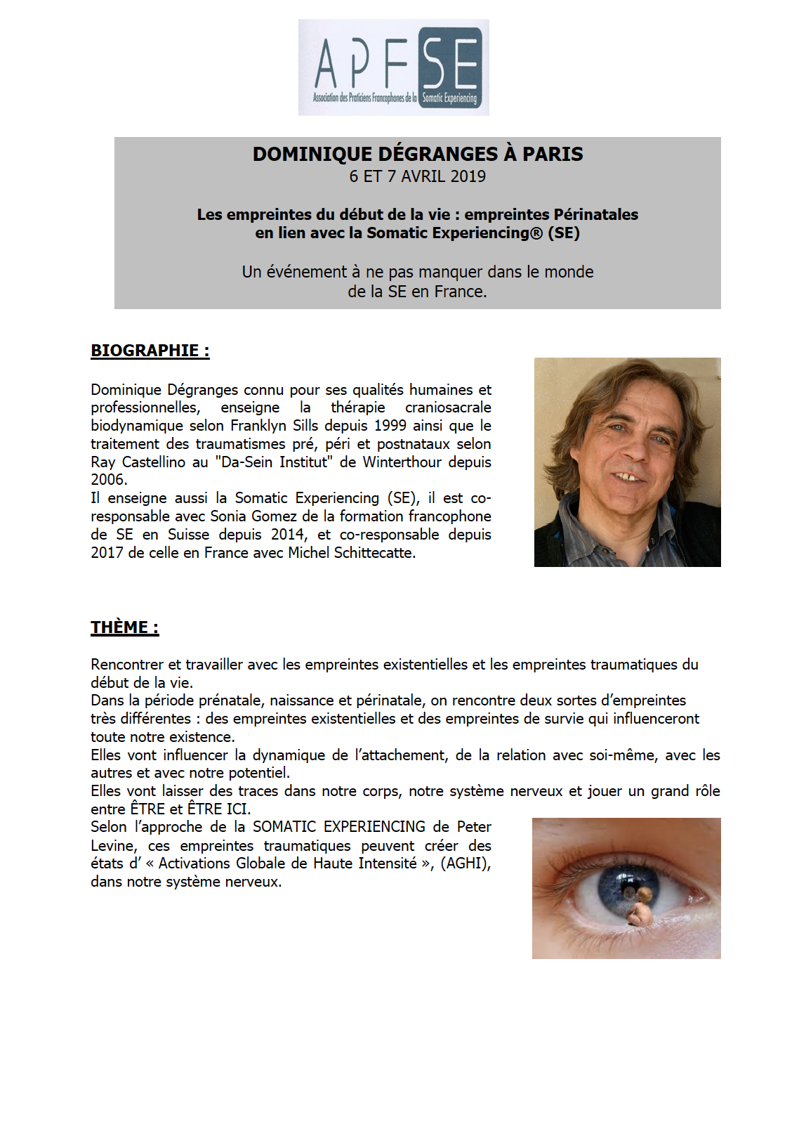 STAGE COMPLET – Formation de Dominique Dégranges à Paris les 6 et 7 avril 2019