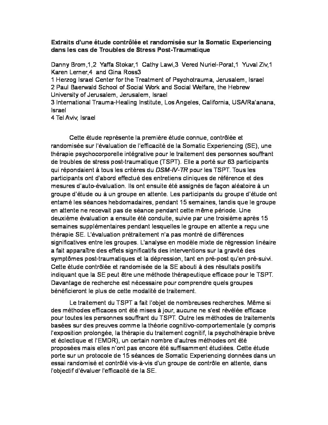 Une étude scientifique publiée dans « Journal of Traumatic Stress »